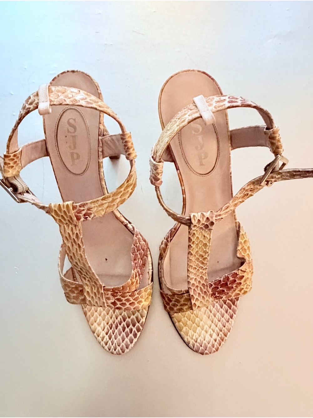 SJP by Sarah Jessica Parker Yellow Multi Snakeskin T-Strap Heels